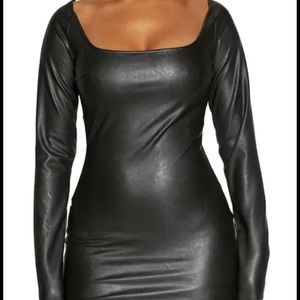 Naked Wardrobe long sleeve faux leather dress with back cutout